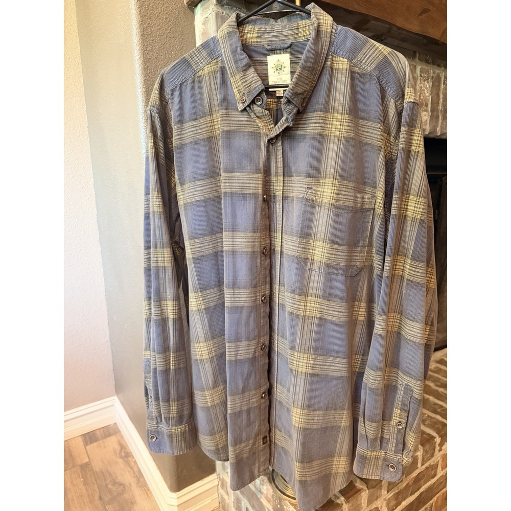 Vintage The Territory Ahead XXL Plaid Corduroy Shirt Mens Cotton Blue 2XL